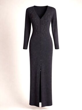 Carole LITTLE Vintage Rib Knit Maxi Dress